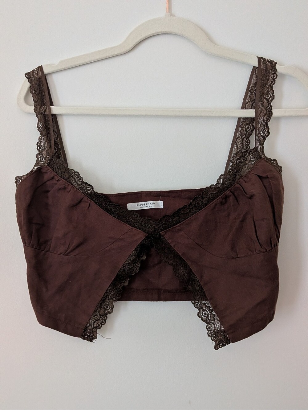 Peppermayo Brown Lace Crop Top - Size 2 - Coquette/Y2K